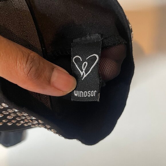 Windsor Black Studded Mesh Keyhole Bodycon Mini Dress Sz Med Going Out Feminine - Picture 9 of 11